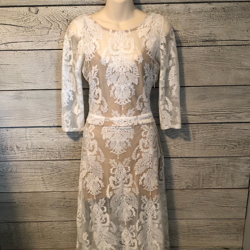 For Love & Lemons Lace Cream Nude Backless Dress